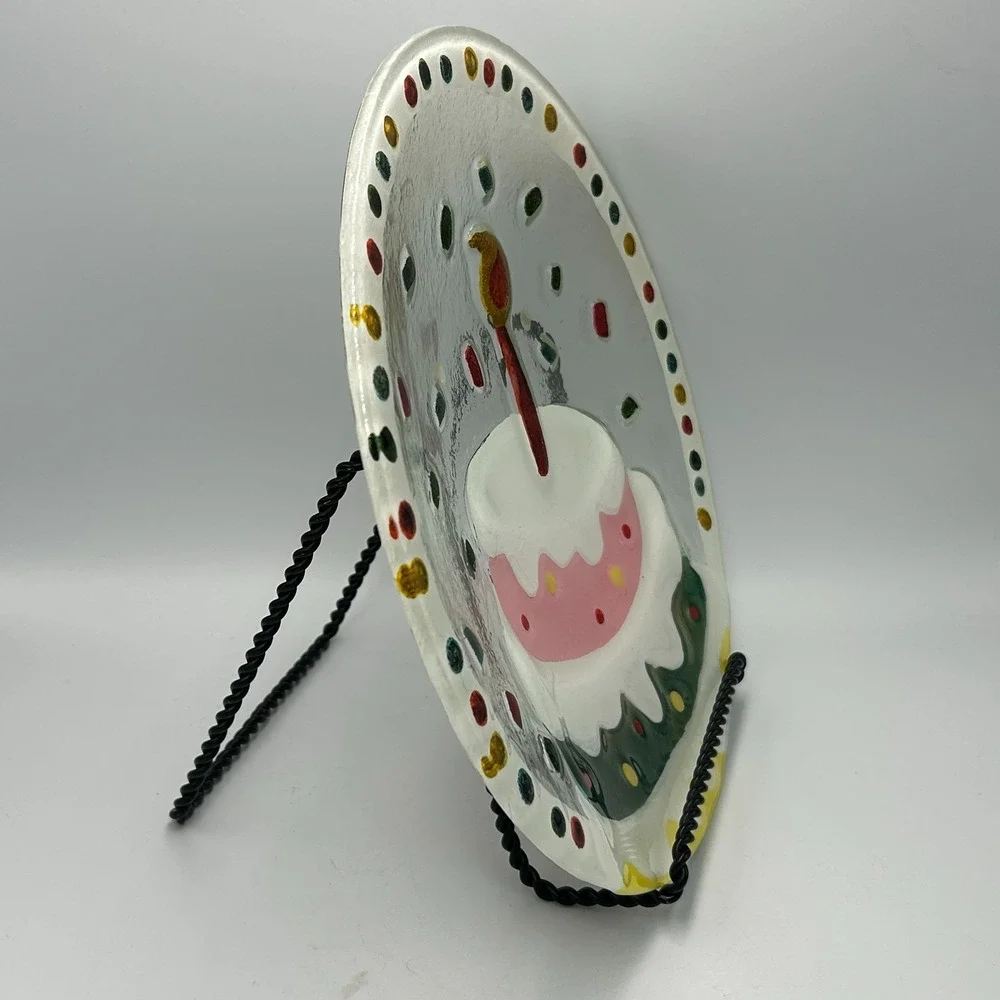 Lori Siebert Silvestri Demdaco Glass Fusion Birthday PARTY Cake Plate Confetti‎